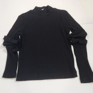 Vince Black Ribbed Mock-Neck Long Sleeve Top